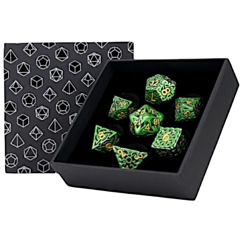 Dice - LPG RPG Set Celtic Hollow Old Gold Dice - LPG RPG Set Celtic Hollow Old Gold
