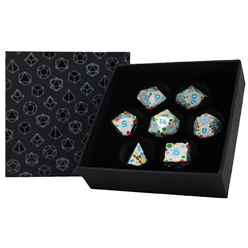 Dice - LPG RPG Set Inscripted Hex Rainbow White Dice - LPG RPG Set Inscripted Hex Rainbow White