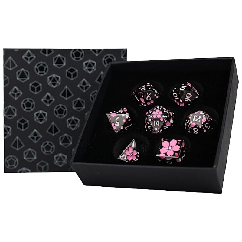 Dice - LPG RPG Set Inscripted Sakura Black Pink Dice - LPG RPG Set Inscripted Sakura Black Pink