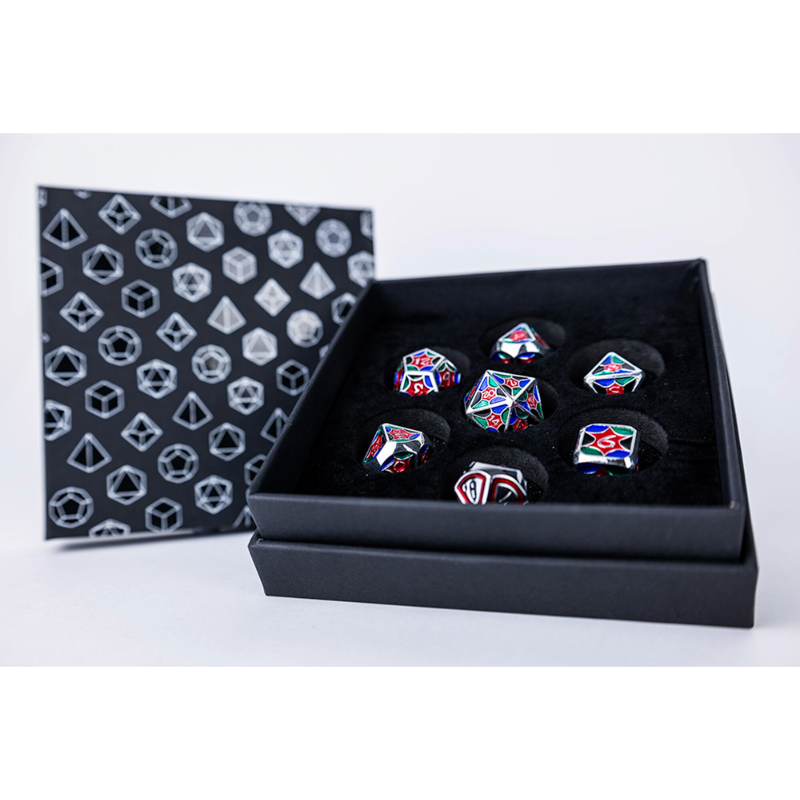 Dice - LPG RPG Set Metal Leadlight 4 ColourSilver Dice - LPG RPG Set Metal Leadlight 4 ColourSilver