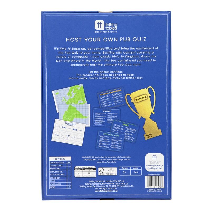 Talking Tables Host Your Own Pub Quiz Game Talking Tables Host Your Own Pub Quiz Game