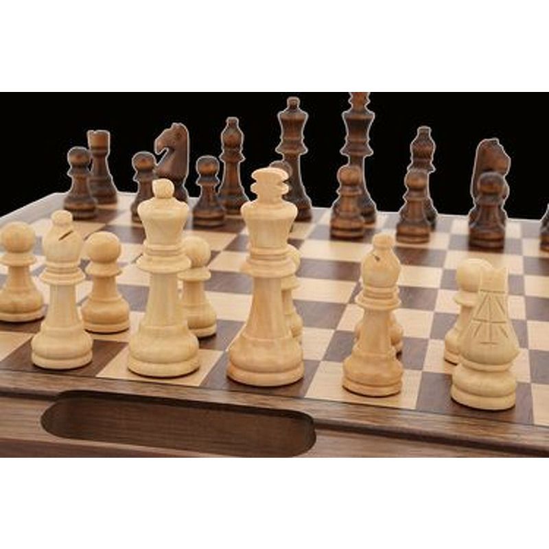 Chess Set   Wooden 40cm Bevelled Edge Walnut Inlaid Board