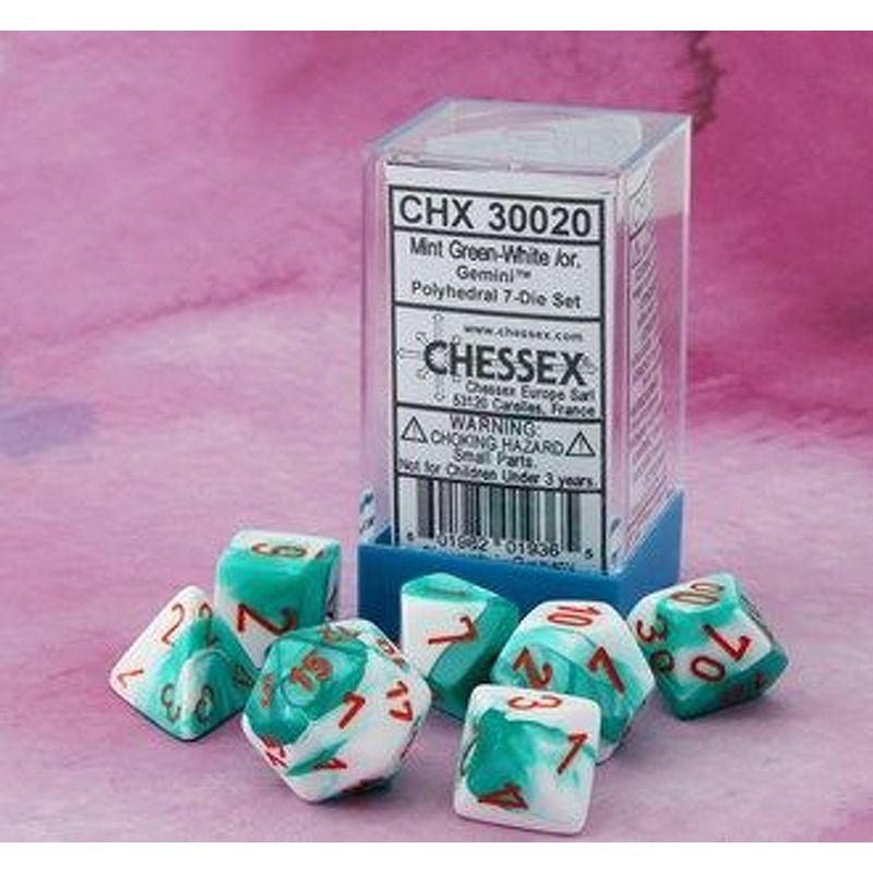 Chessex  Gemini Mint GreenWhite  Orange Set Lab Dice Wave III