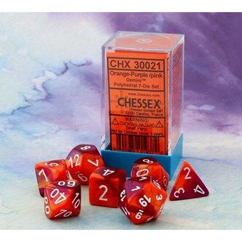 Chessex  Gemini OrangePurple  White Set Lab Dice Wave III