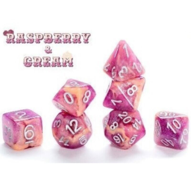Dice  Aether Dice  Raspberry and Cream set of 7 polyhedral dice