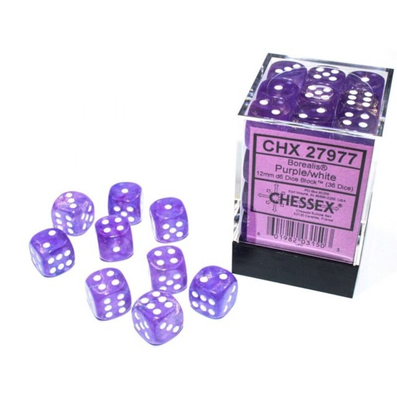 Dice  Chessex   Borealis Luminary PurpleWhite D6 Brick 36