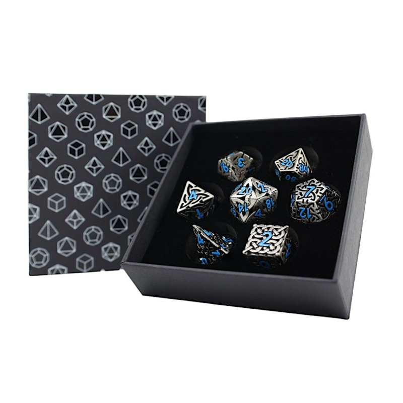 Dice  LPG RPG Set Hollow Celtic  Stainless and Blue