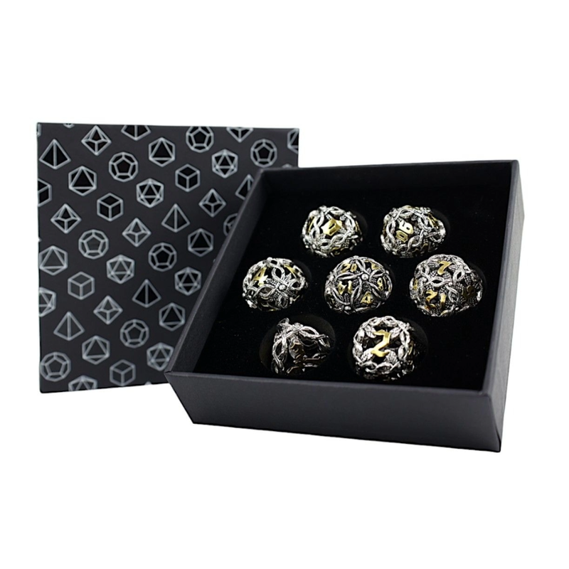 Dice  LPG RPG Set Hollow Vines  Chrome and Gold