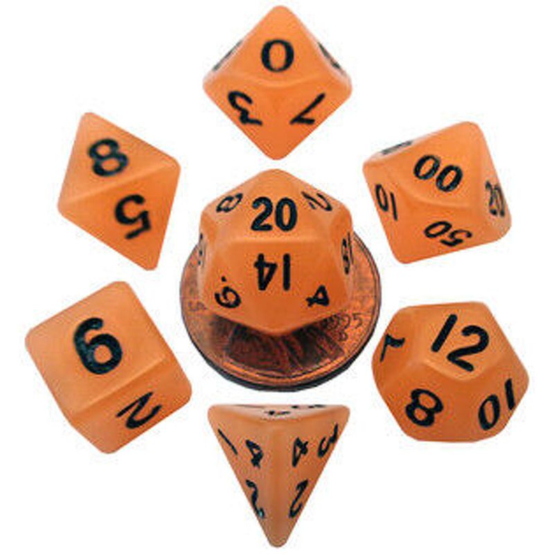 Dice  MDG  Mini Glow  Orange Glow w Black Numbers