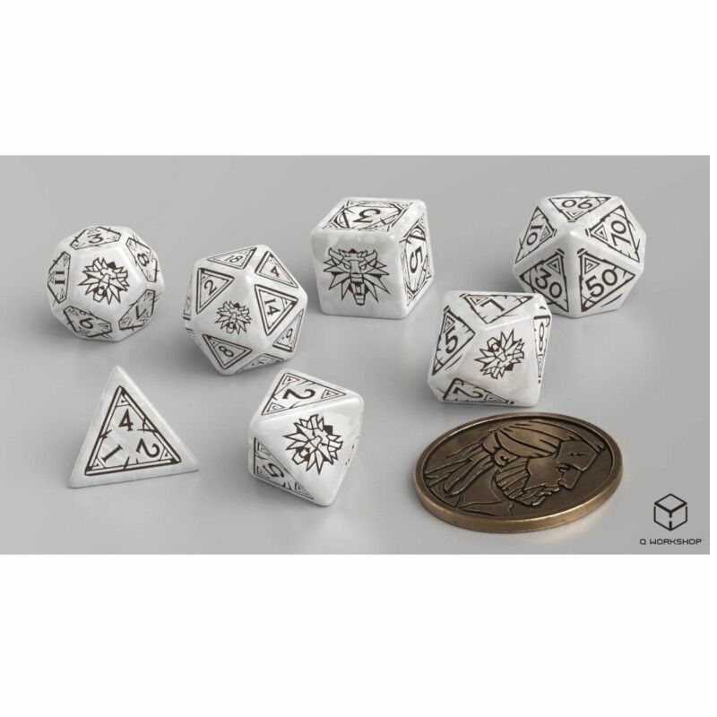 Dice  Q Workshop The Witcher Dice Set Geralt  The White Wolf Dice Set 7 with coin