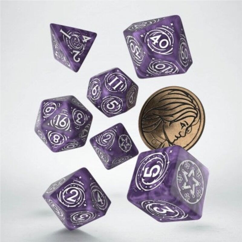 Dice  Q Workshop The Witcher Dice Set Yennefer  Lilac and Gooseberries Dice Set 7 with coin