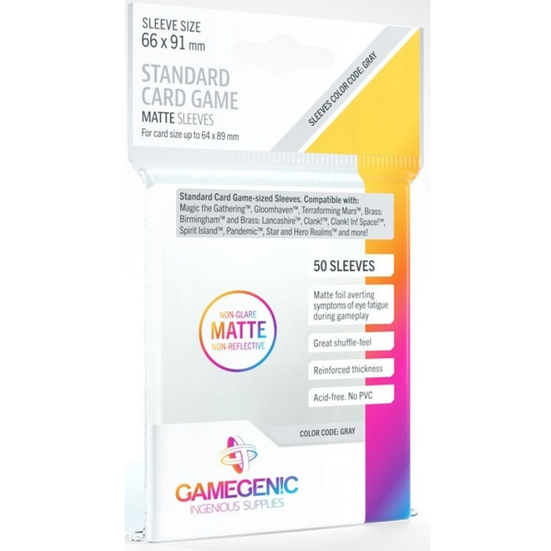 Gamegenic Matte Board Game Sleeves  Size Code GRAY  Standard Size 66mm x 91mm 50 Sleeves Per Pack