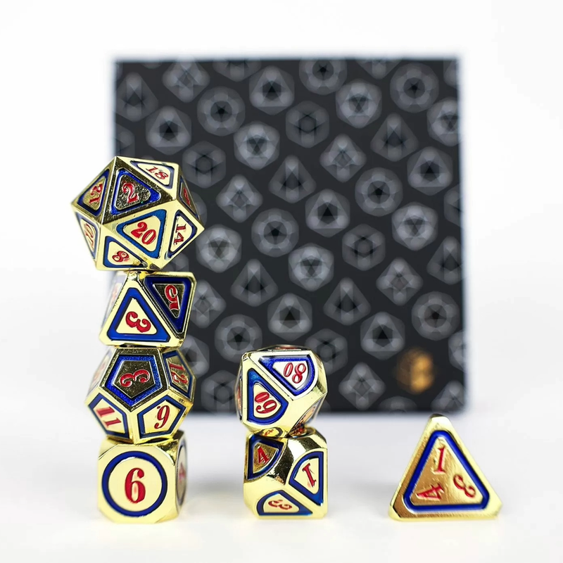 LPG Dice Set Metal RPG  Concentric Red Blue Gold