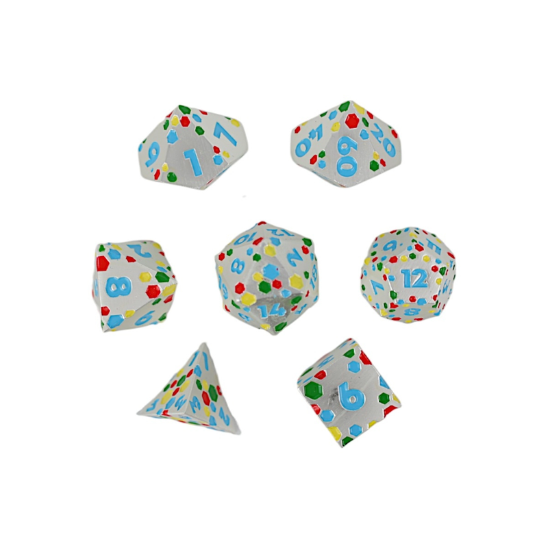 LPG Dice Set Metal RPG  LPG Dice RPG Set Inscripted Hex Rainbow White