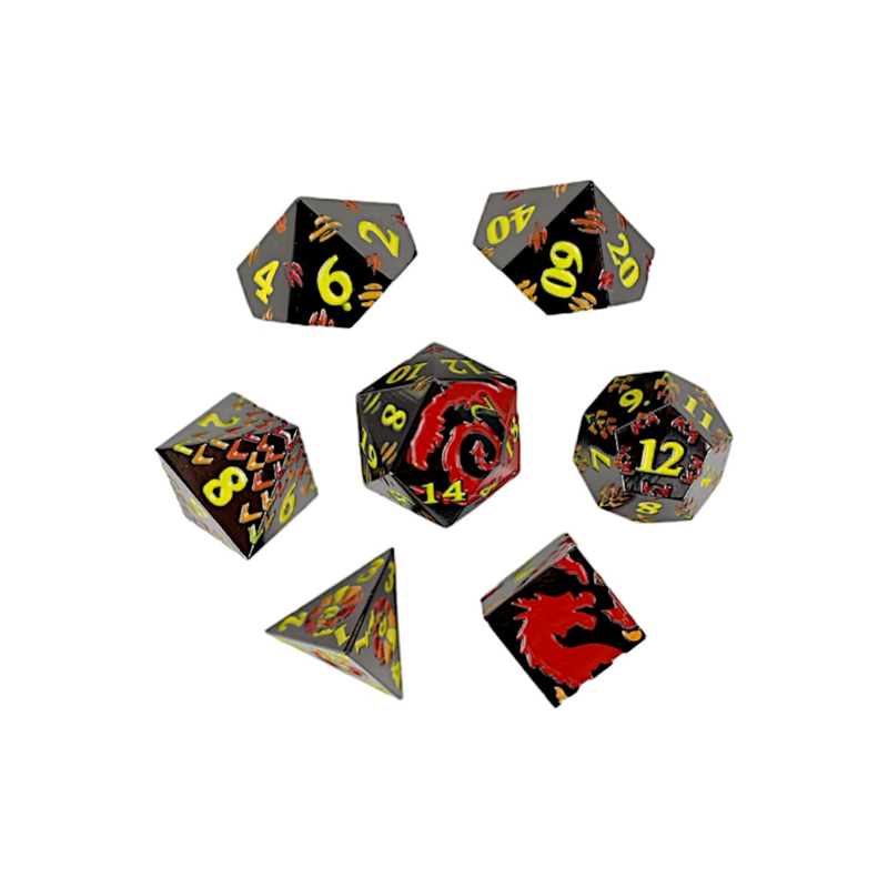 LPG Dice Set Metal RPG  Set Inscripted Dragon Red