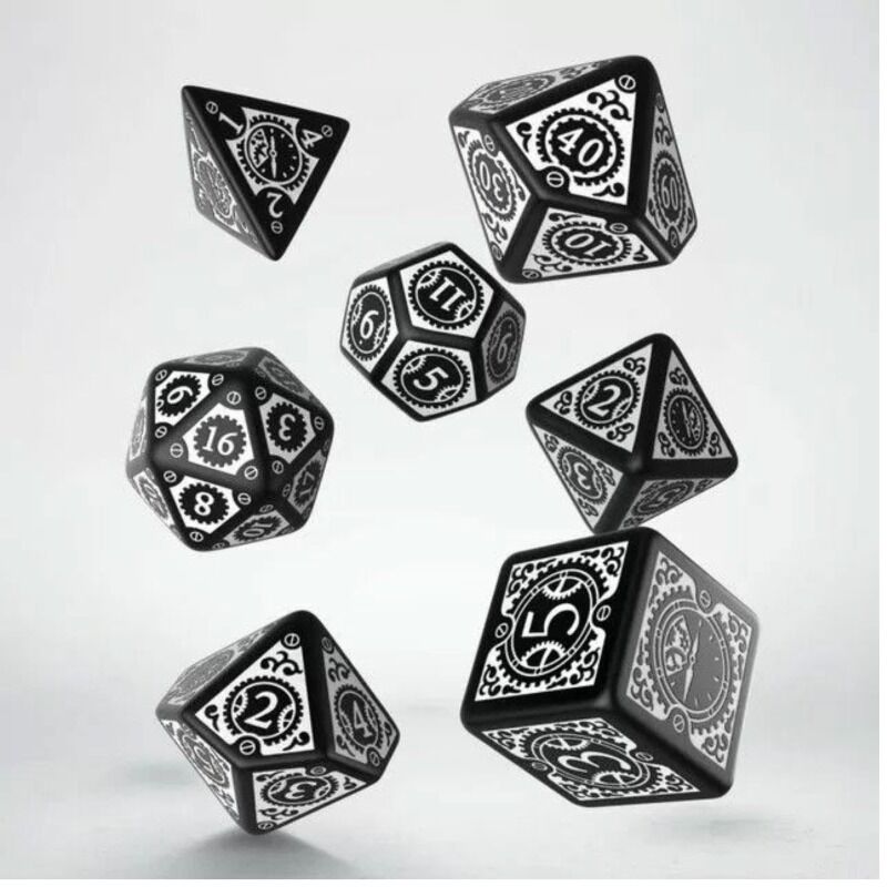 QWorkshop  Steampunk Black andamp White Clockwork Dice Set