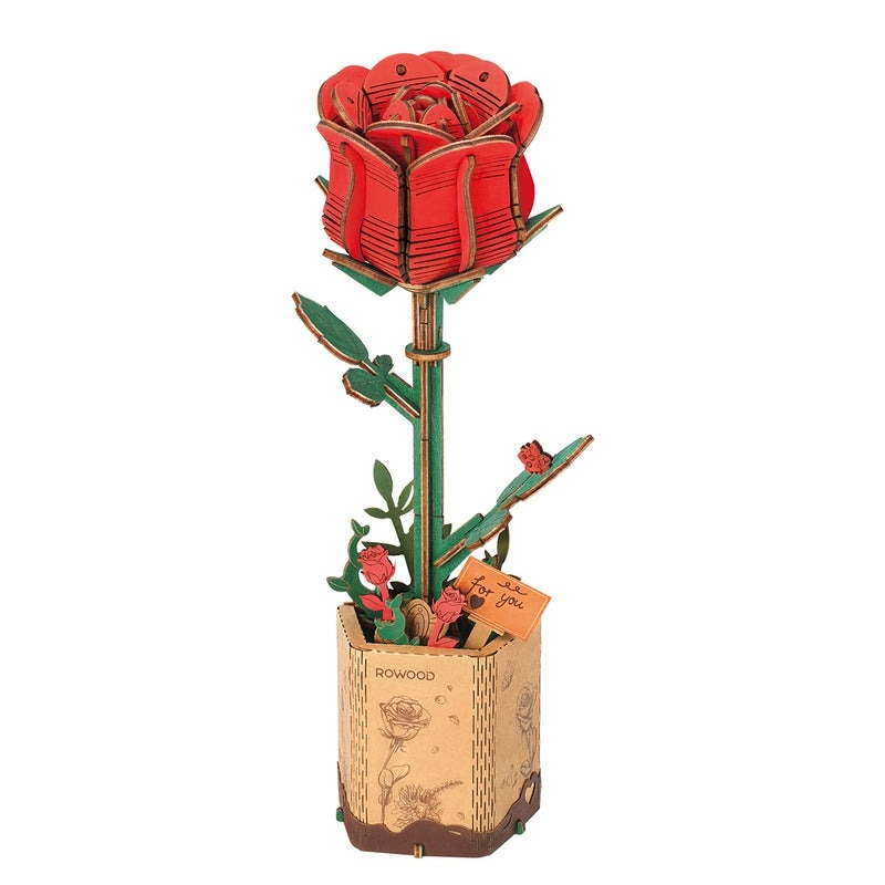 Rowood  3D Wooden Puzzle Red Rose DIY Flower 