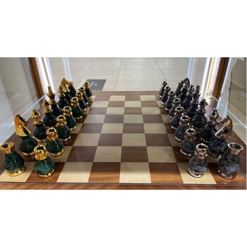 Chess Men  GreenGold and Dark GreySilver
