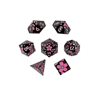 Dice  LPG RPG Set Inscripted Sakura Black Pink