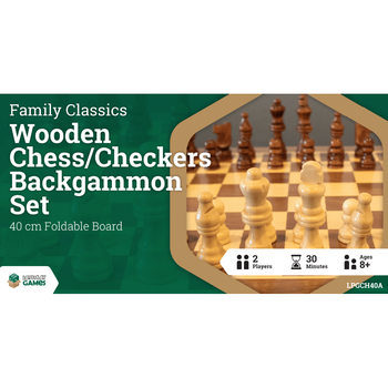 LPG Wooden Folding ChessCheckersBackgammon Set 40cm